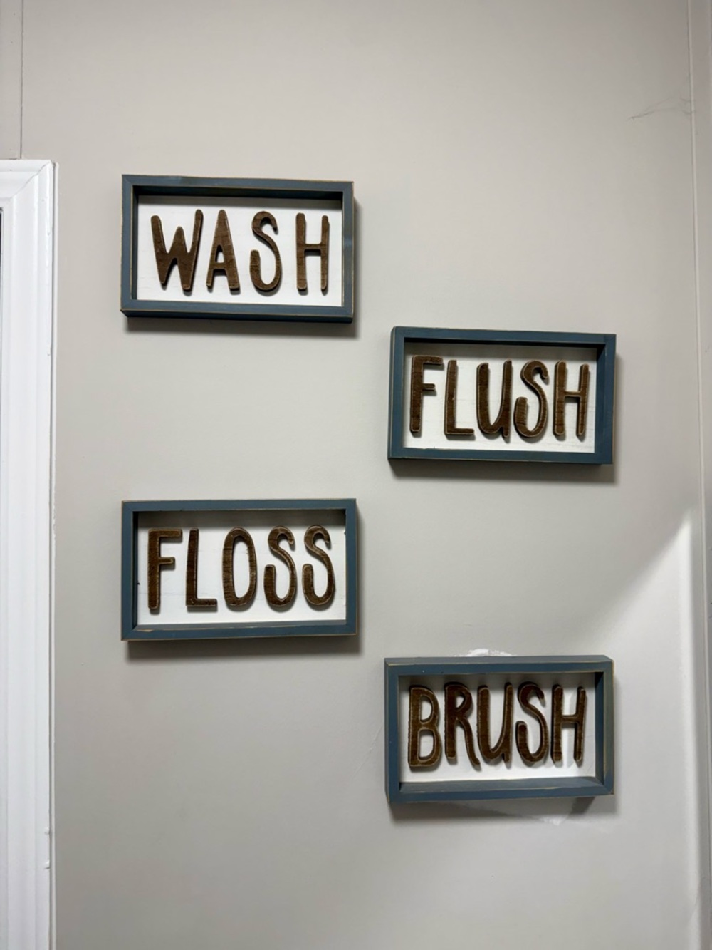 Bathroom Wall Sign Set - 'Wash, Flush, Floss, Brush'
